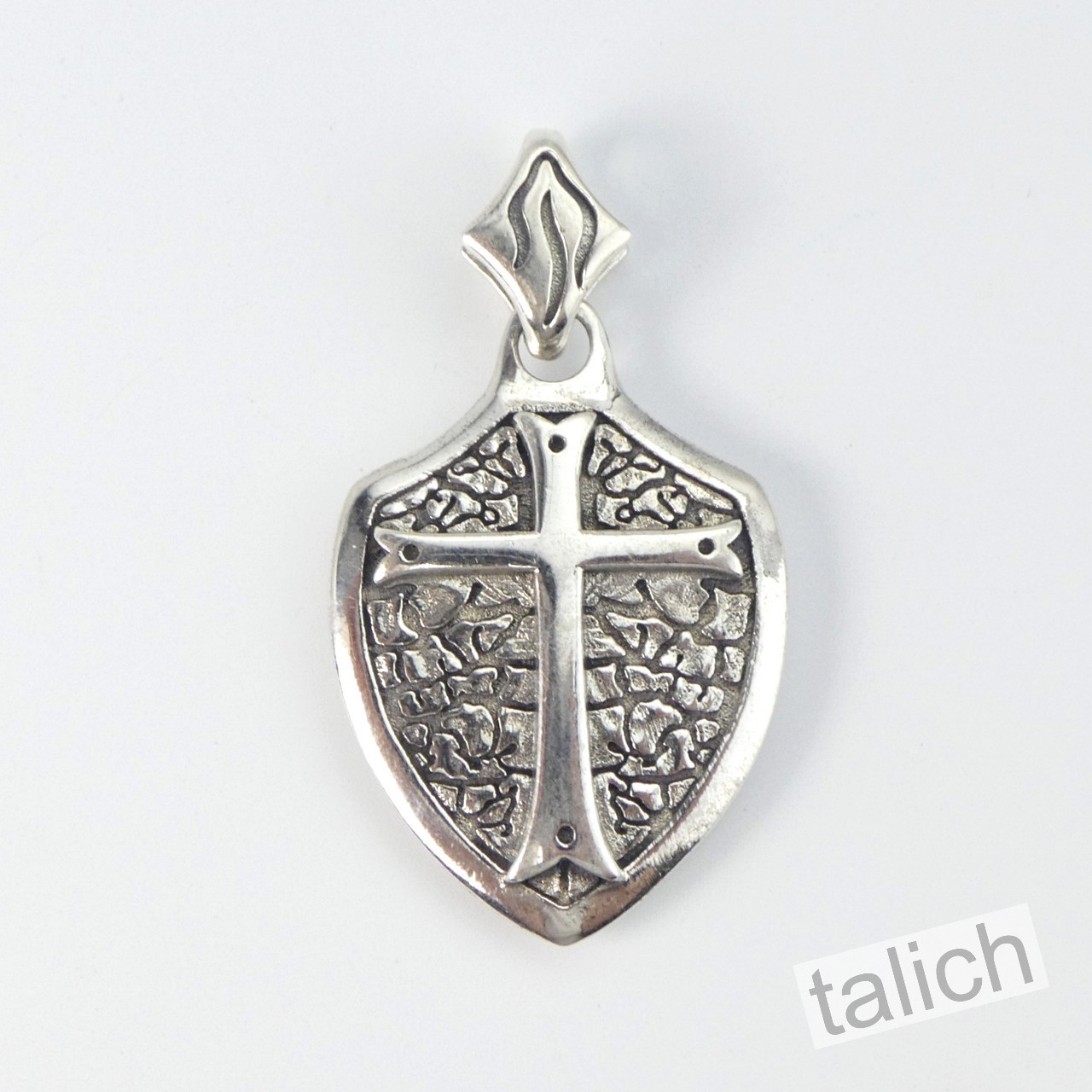 925 Sterling Silver Cross Shield Gothic Knight Faith Amulet Pendant Double Sided