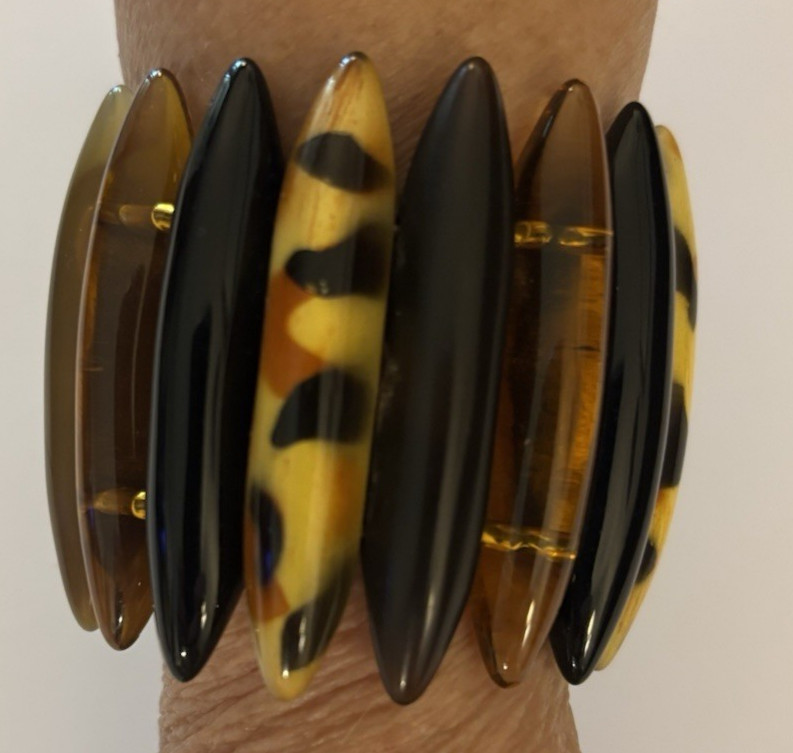 Lucite Strong Elastic Stretch Bracket Elongated Beads Natural Earth Hues&Pattern