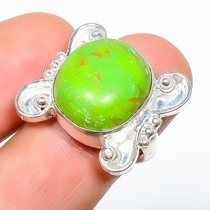 Copper Green Turquoise Gemstone 925 Silver Plated Ring s.7.5 TR7508-962