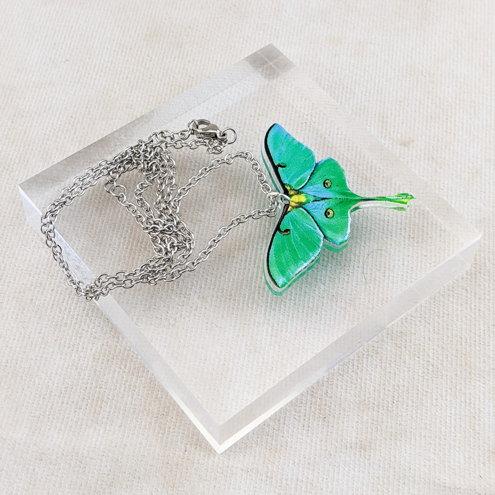 3 pc Luna Moth Silver Drop Earrings & Necklace Fashion Jewelry acrylic gift set