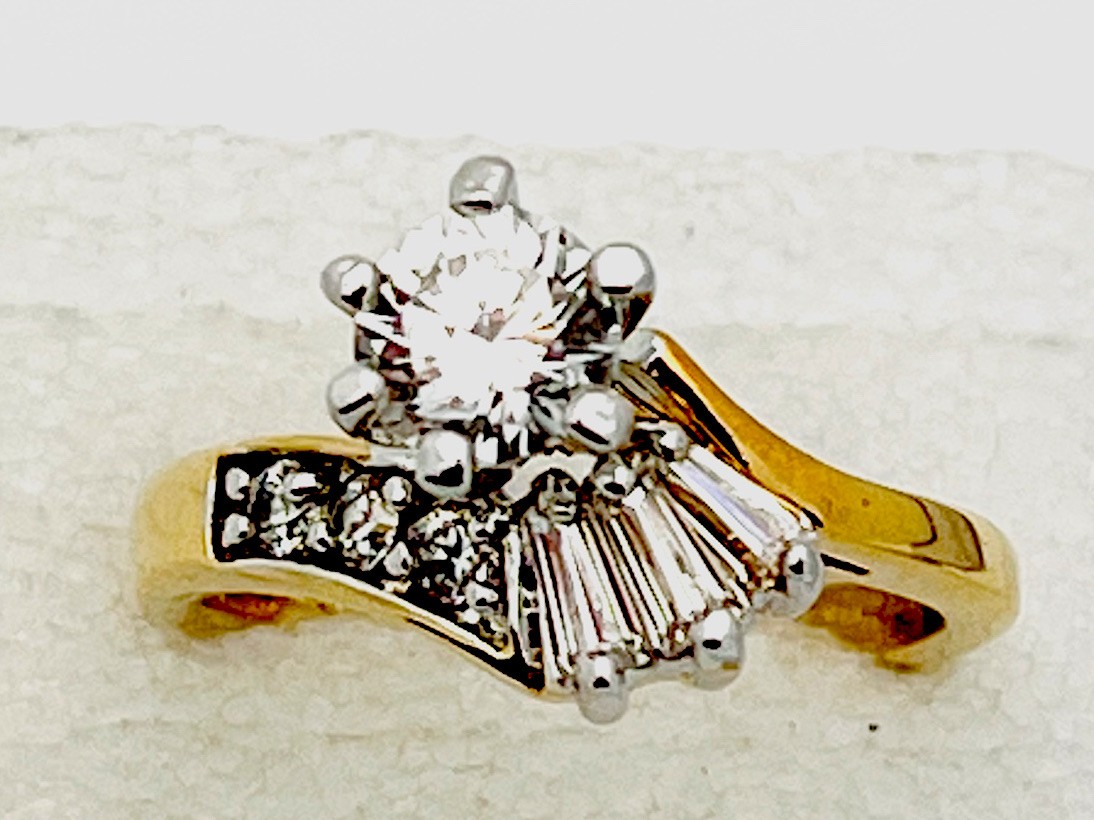 DaneCraft 24KT Gold Over Sterling 4.3 Gr 4 Round 3 Baguette CZ Ring Sz 7 1/2