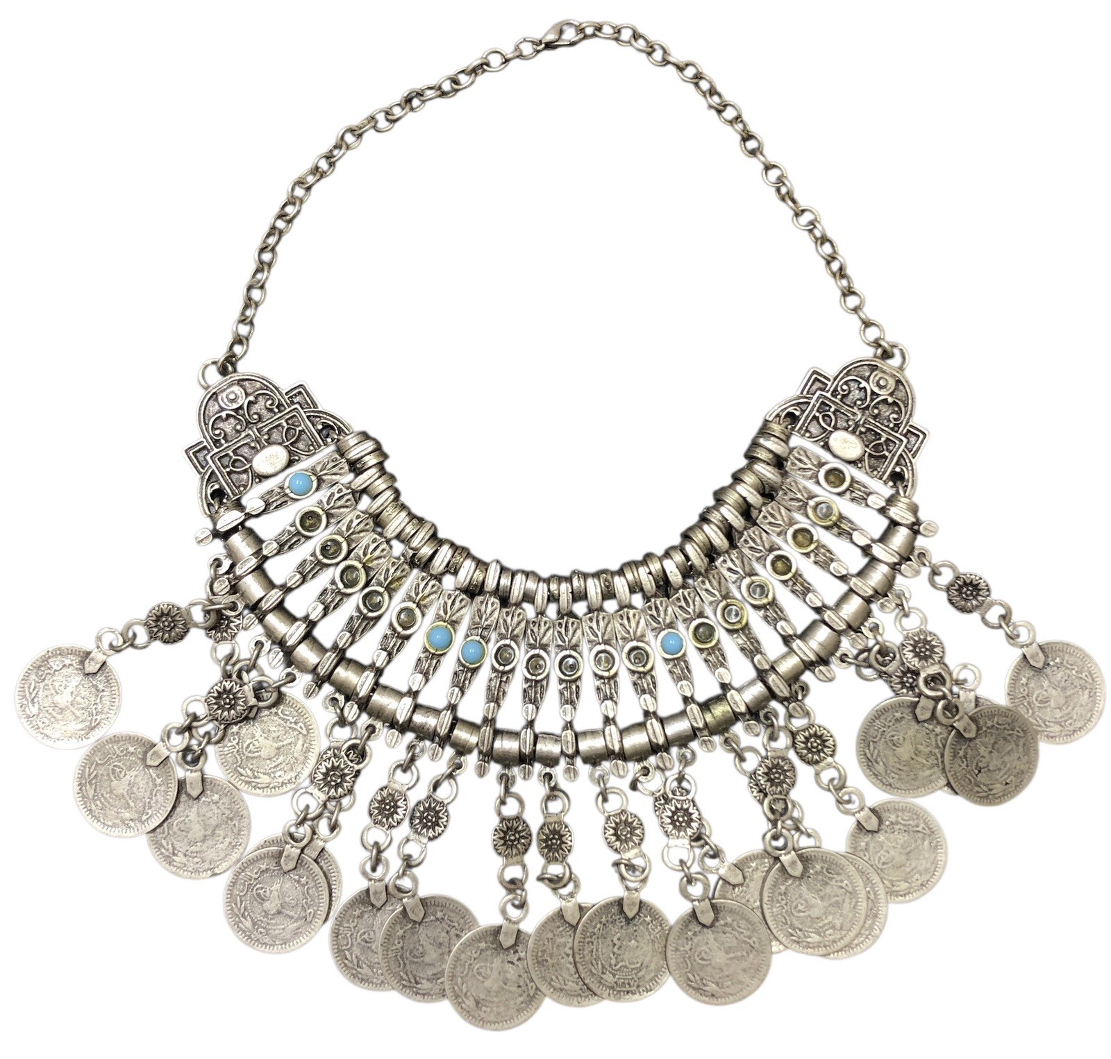 Vintage Handcrafted Solid Brass Tribal Coin Statement Necklace CollectibleEthnic