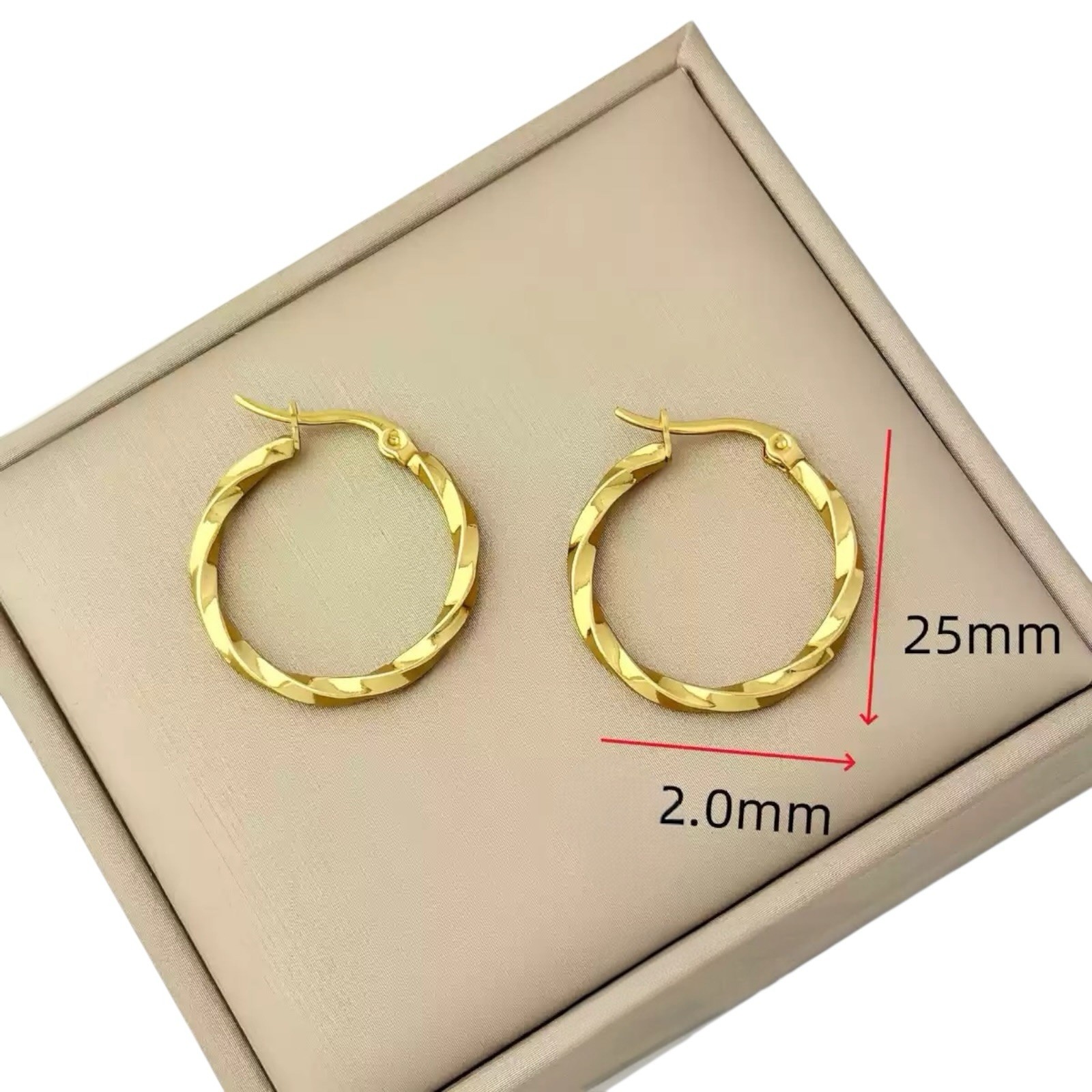 14k yellow gold Twist Round Hoop woman Earrings gift A64