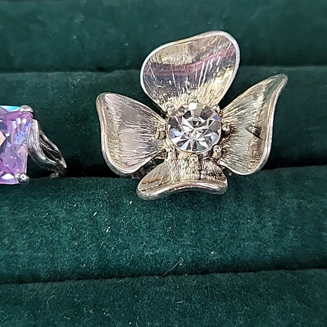 Ring Lot of 9 Gemstones Rhinestones Stretch Various Sizes Costume