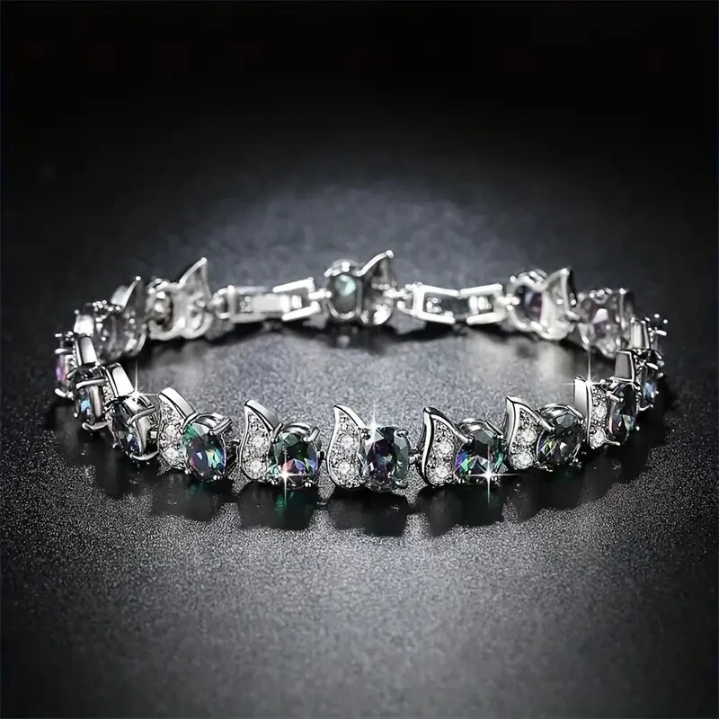Elegant 925 Sterling Silver Fire Rainbow Mystical Topaz Fashion Jewelry Bracelet