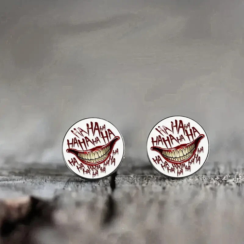 The JOKER Inspired “HA HA HA” Glass/Metal Domed Post Earrings 1/2″