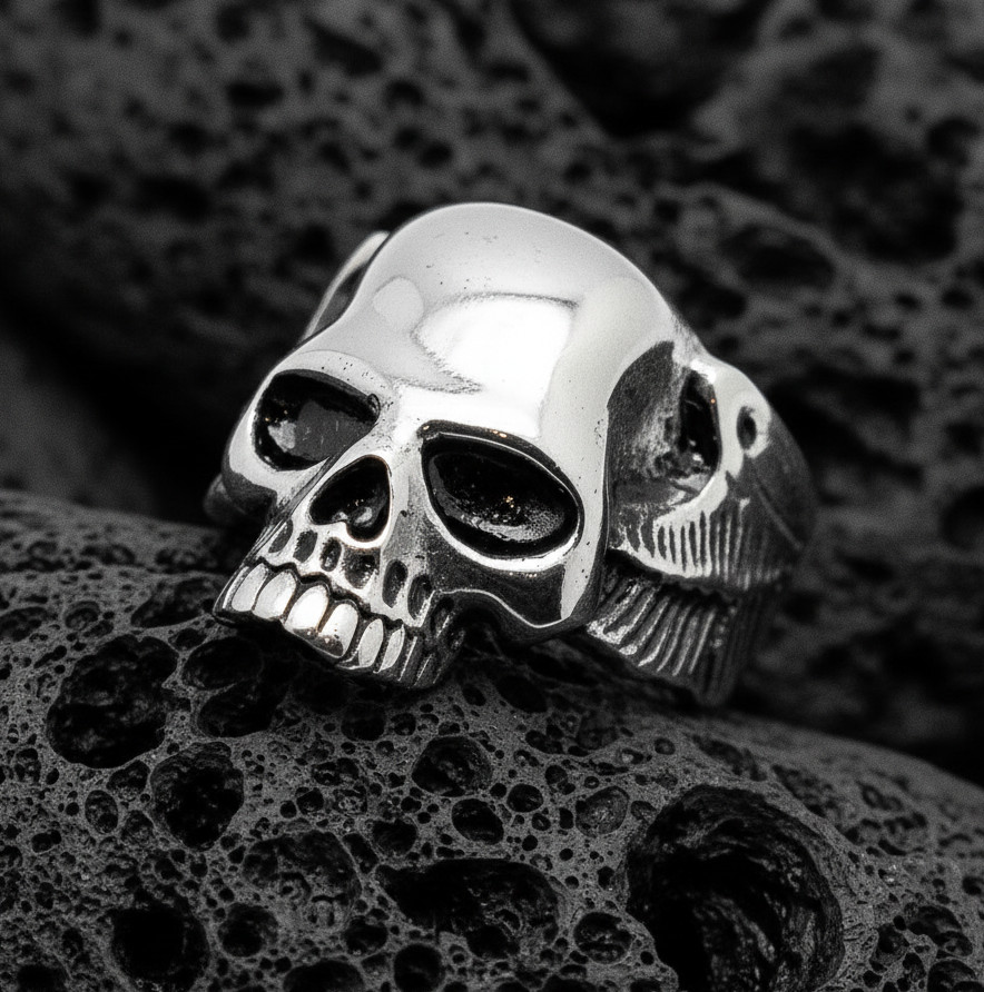 Long Jaw Skull Ring with Wings Biker Jewelry Men’s Ring Stainless Steel 83
