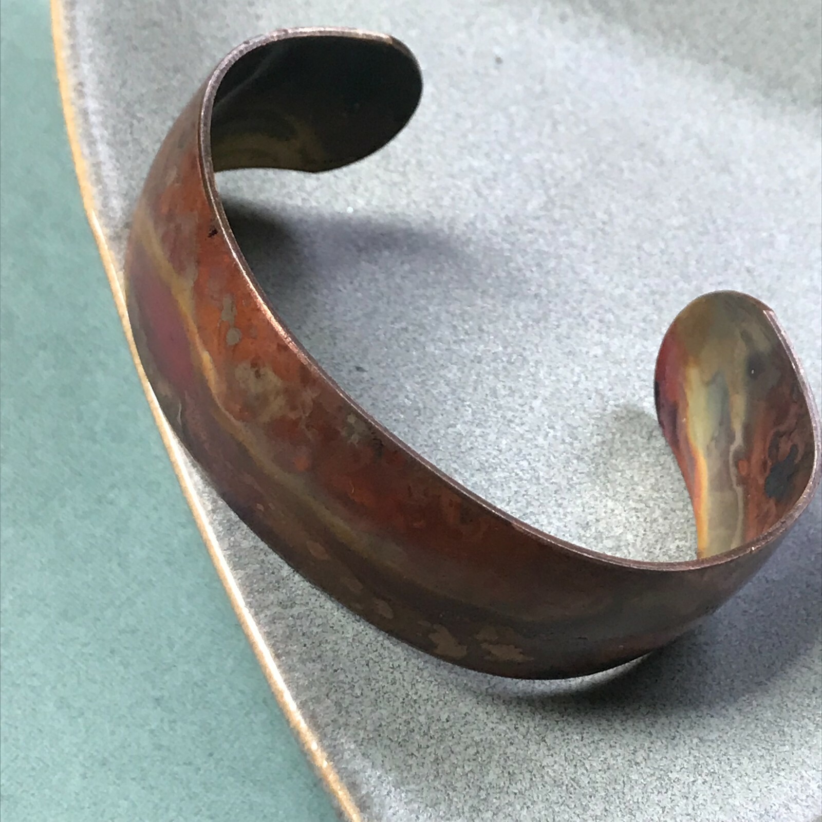 Estate Very Pretty Solid Copper Swirly Cuff Bangle Bracelet – 2.25 inches in dia