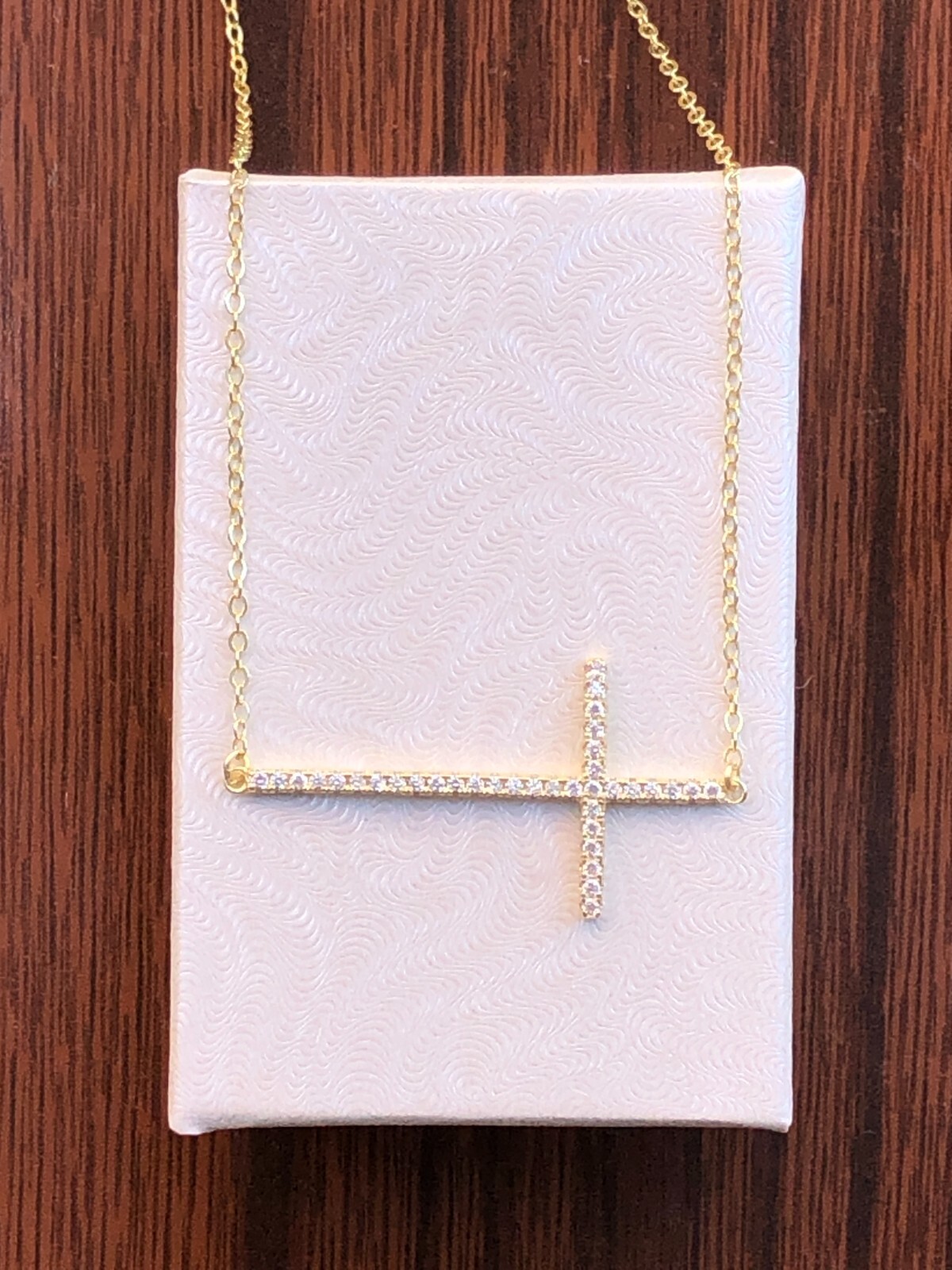 925 Sterling Silver CZ Sidways Gold Cross Pendant Necklace Women 33mm1.3″ 17.25″