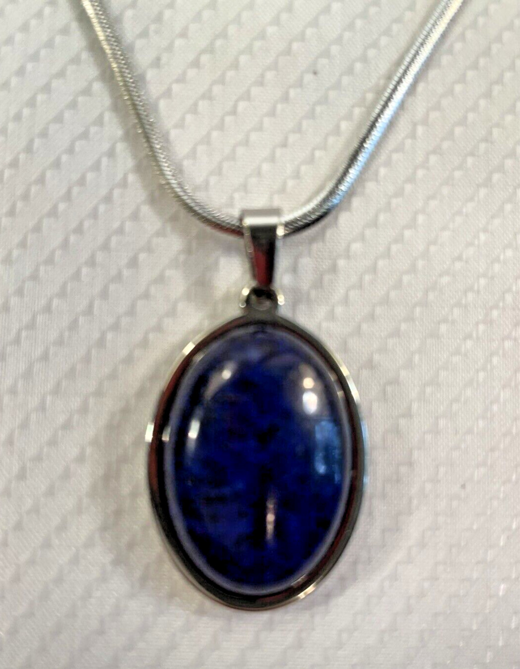 Lapis Lazuli Oval Natural Gemstone Necklace 20” Chain Stainless Wisdom NEW