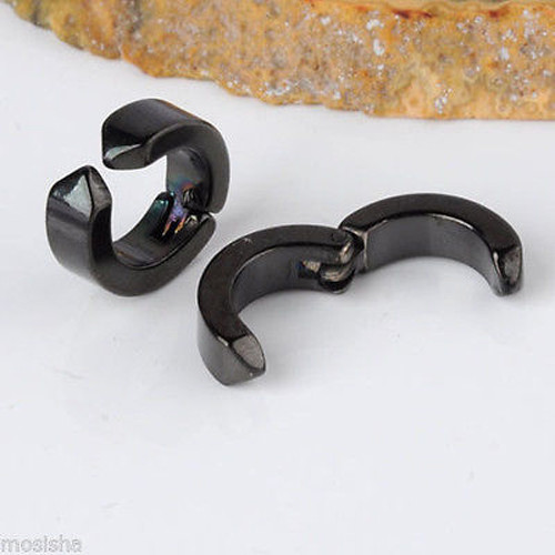 US Non-Piercing Clip On Fake Men Boy Ear Stud Cuff Hoop Earrings Stainless Steel