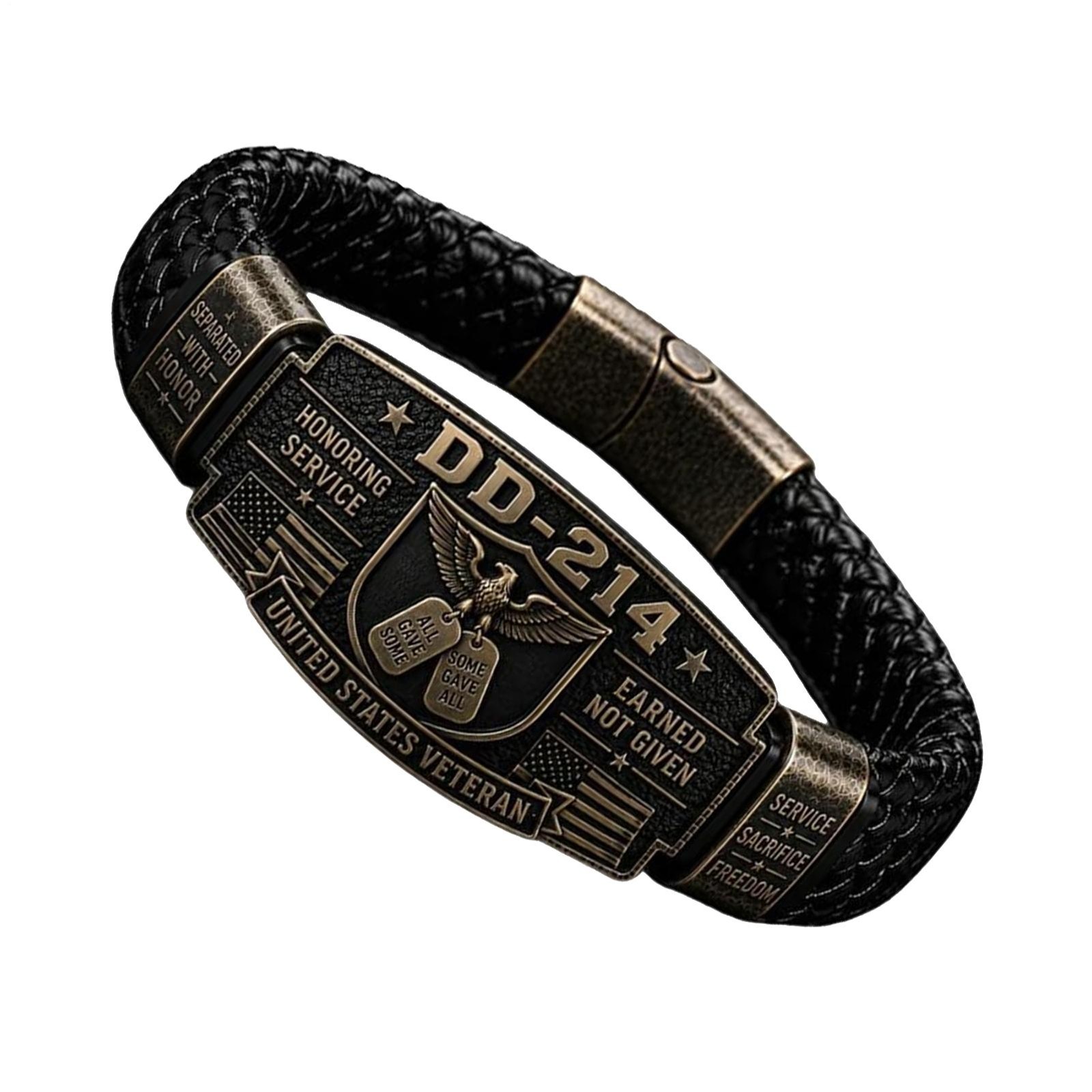 DD-214 United States Veteran Braided Bracelet Engraved Eagle Honor Bracelet
