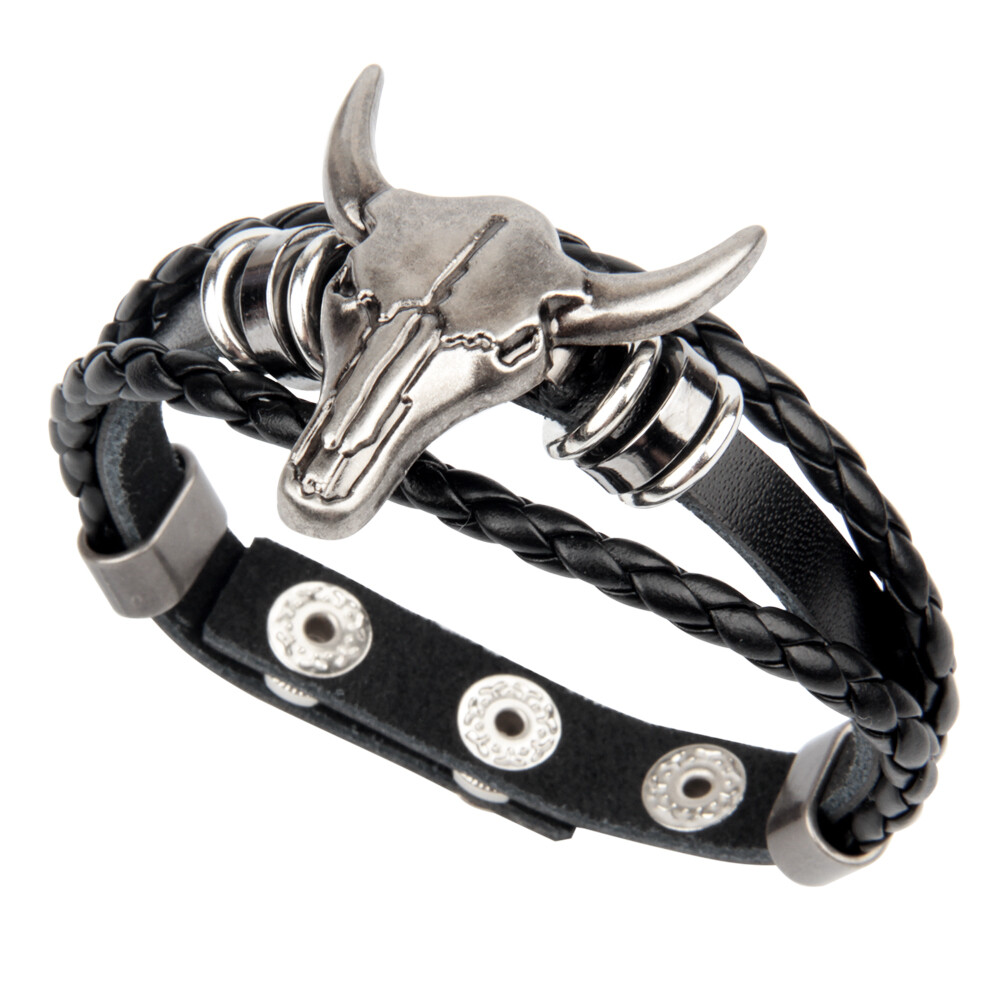 Men Punk Rocker Biker Bracelet Gothic Rock Heavy Leather Wristband Hiphop Cuff