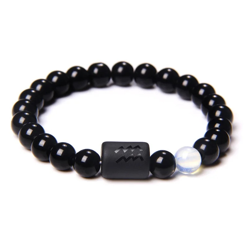 Constellation Zodiac Beaded Bracelet Onyx Stone Elastic Charm Women Jewelry