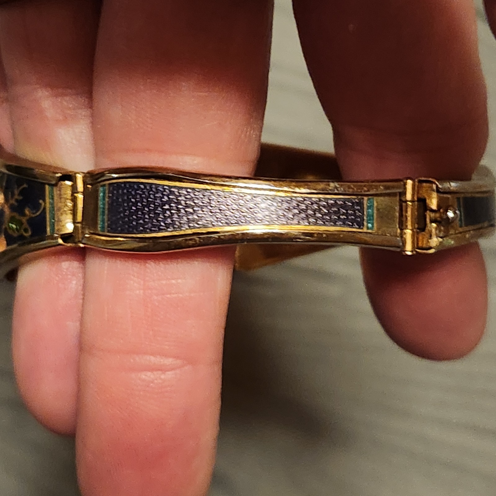 Vintage Chinese Cloisonne Enamel Panel Link Bracelet Butterfly Floral Purple