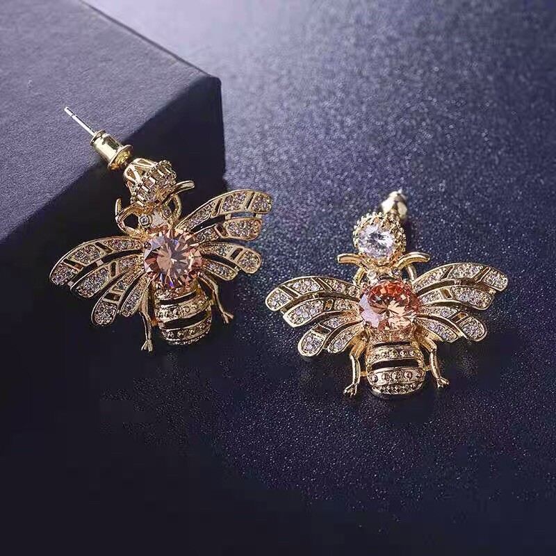 14k gold Exaggerated Honey Bee Stud Earrings 925 Silver post made