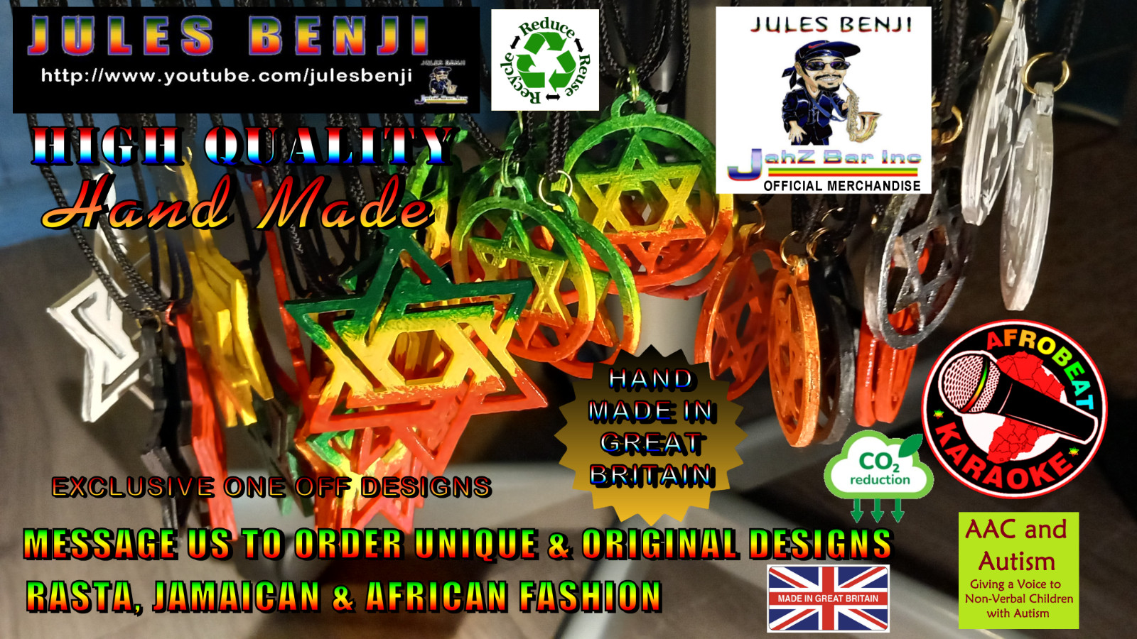 RASTA REGGAE – necklace / design size 2.5cm X 2.5cm approx FAST UK DELIVERY