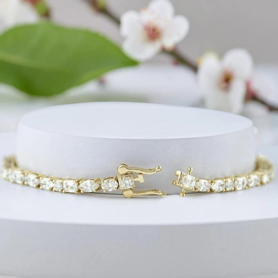 7Ct Multi Stone Cut Cut Simulated Diamond Tennis Bracelet 14k Yellow Gold Plated