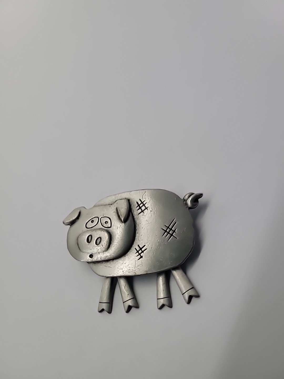 Vintage JJ Jonette Pig Brooch Silver Tone Dangle Articulated Legs Farm Animal