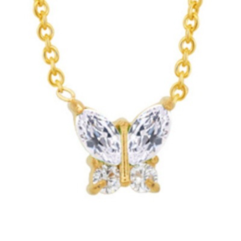 Butterfly CZ Pendant Necklace 18K Gold Plated Steel Chain Adjustable 6 Colors