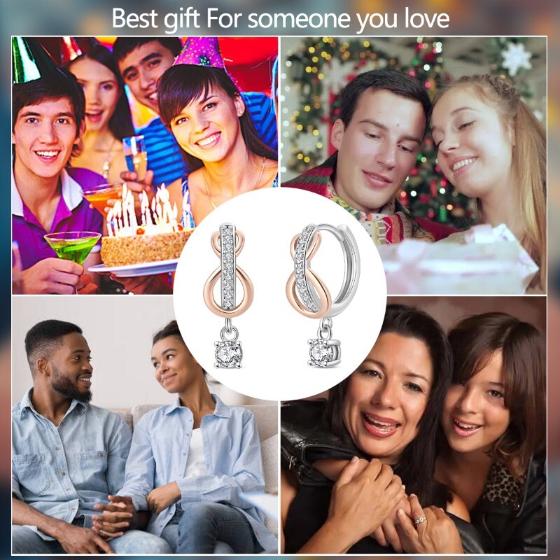 KUNSIR Sterling Silver Minimalist Infinity Hoop Earrings Women CZ Drop Earrings