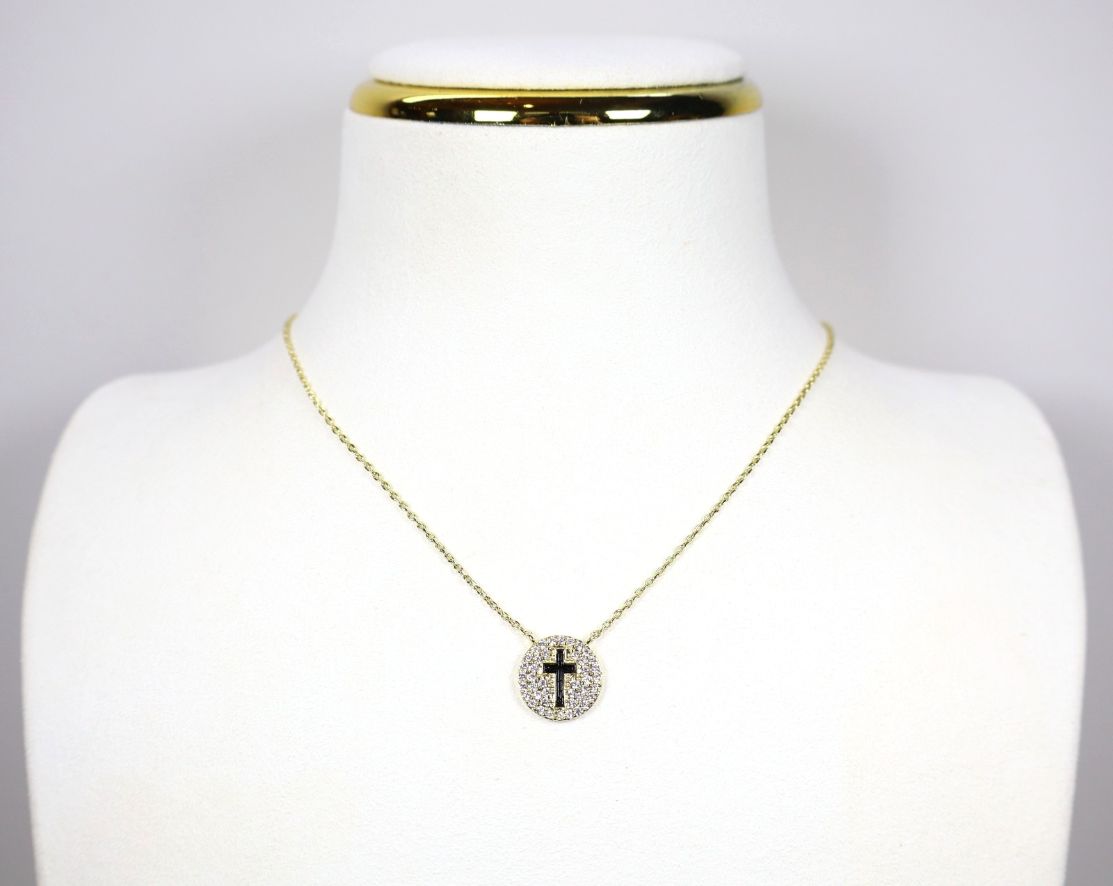 Gold Cross Pendant Necklace Cubic Zirconia Gemstones Adjustable 17.5″ Length