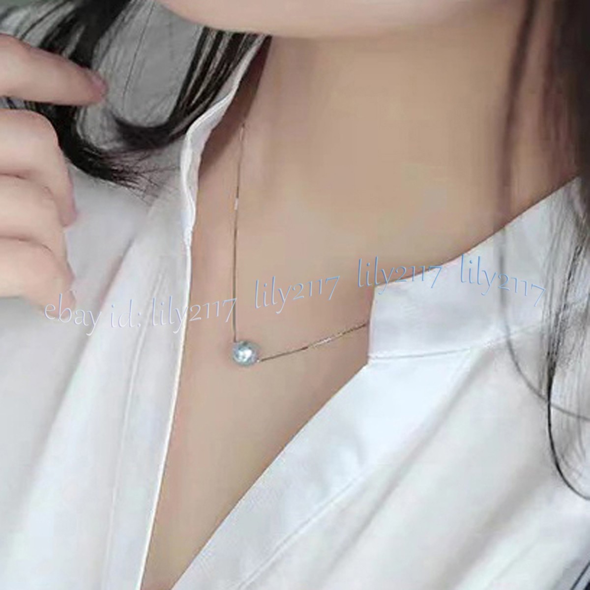 Natural Round Silver Gray Freshwater Pearl Pendant Necklace Silver Chain 18 inch