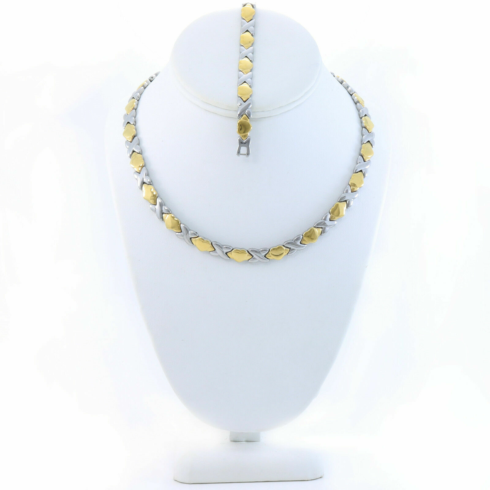 Hugs & Kisses Necklace Bracelet Set Stampato Stainless Steel Two Tone 18/20”