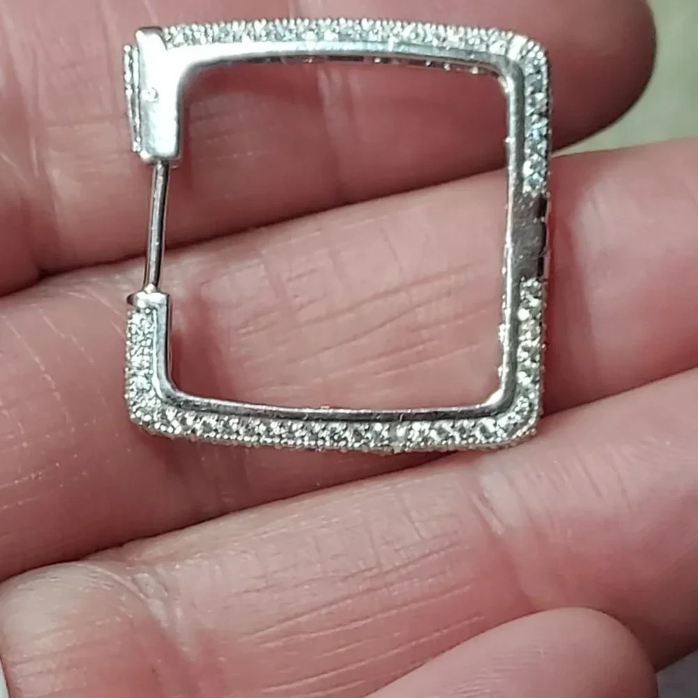 Suzy Levian Sterling Silver Square hoop CZ Earring Single earring replacement