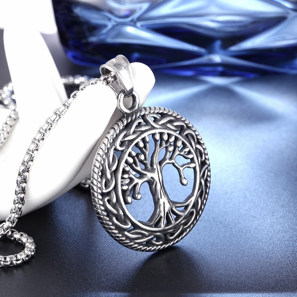 MENDEL Stainless Steel Celtic Tree of Life Pendant Necklace Irish Knot Silver