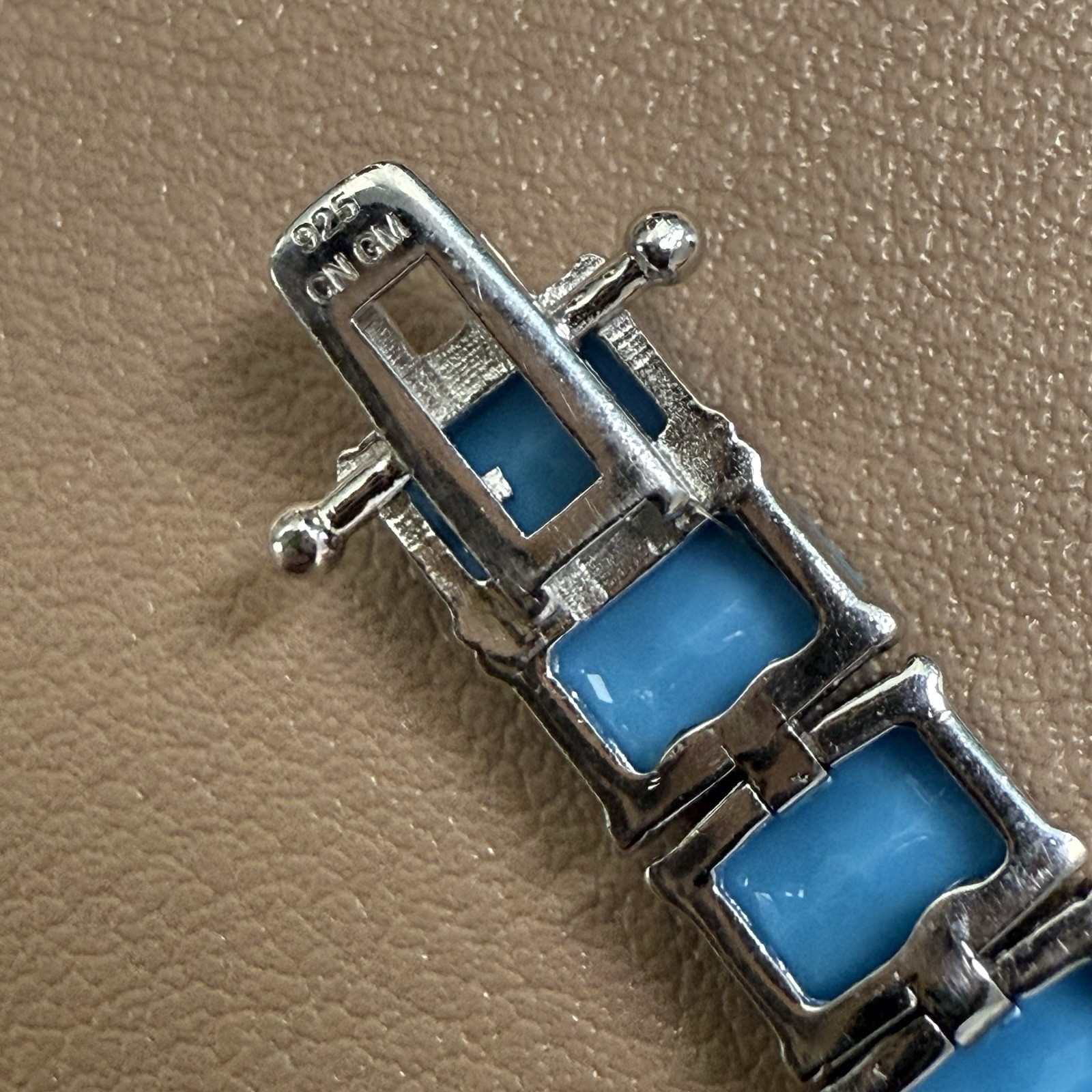 925 Sterling Silver Lab Turquoise CZ Tennis Bracelet 19g 6.75” 7.8mm