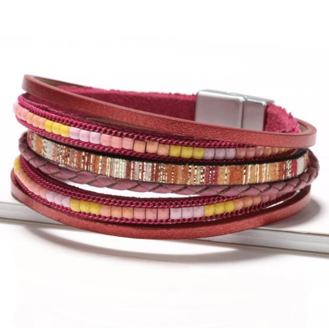 Boho Multilayer Leather Bracelet Men’s Women Wristband Bangle Jewelry Set C