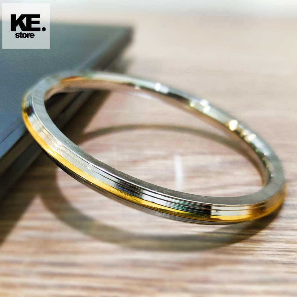 Stainless Steel Kada with thin brass line Punjabi Sikh Bangle Bracelet size 7cm