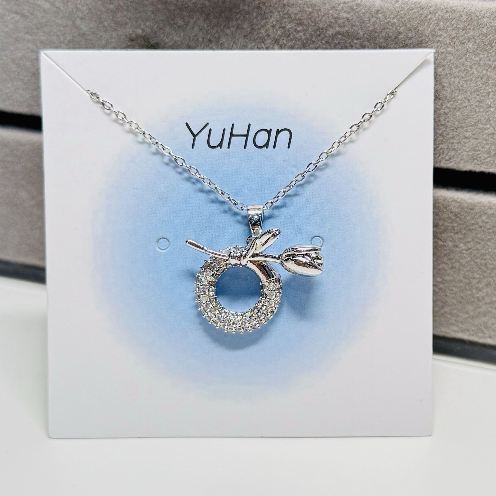 Sparkling Tulip Rhinestone pendant 18″ Adjustable Stainless Steel Necklace