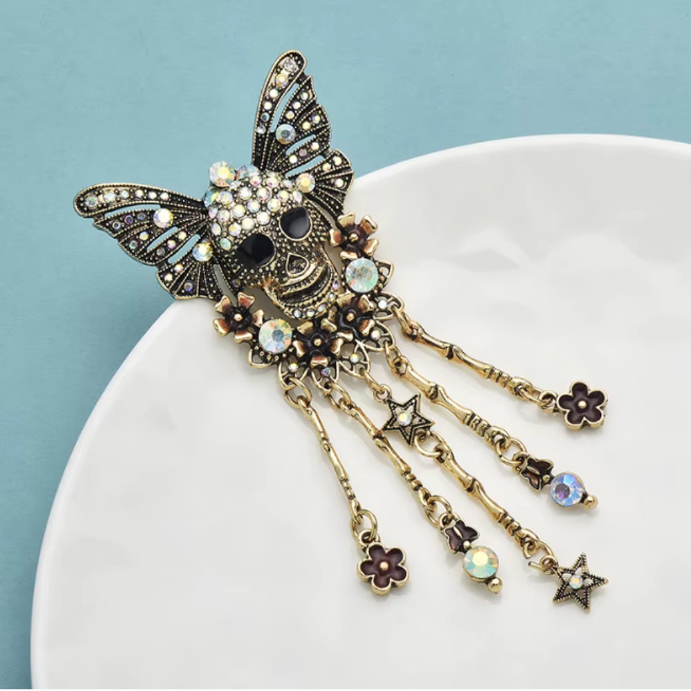 Vintage Halloween Skull Butterfly Brooch&Costume Crystal Gothic Pin Jewelry Gift