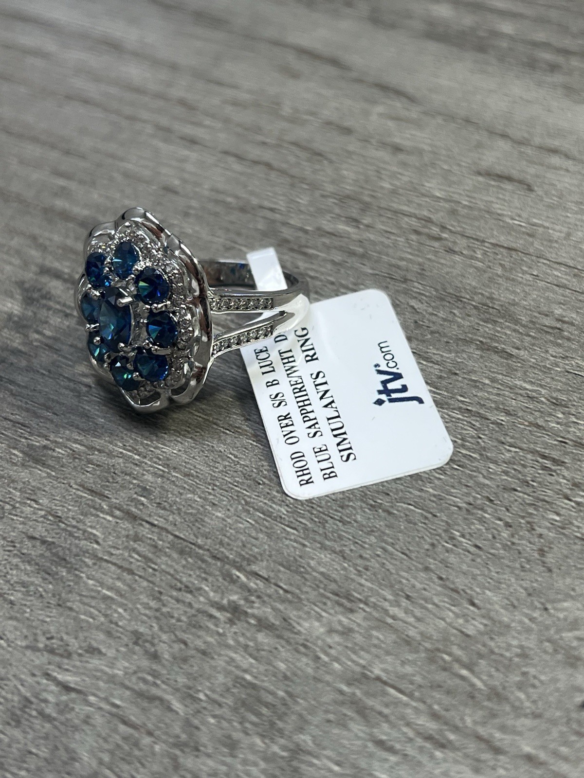 Blue Saphire White Diamond Simulants 925 Sterling Silver Sz8 6G New