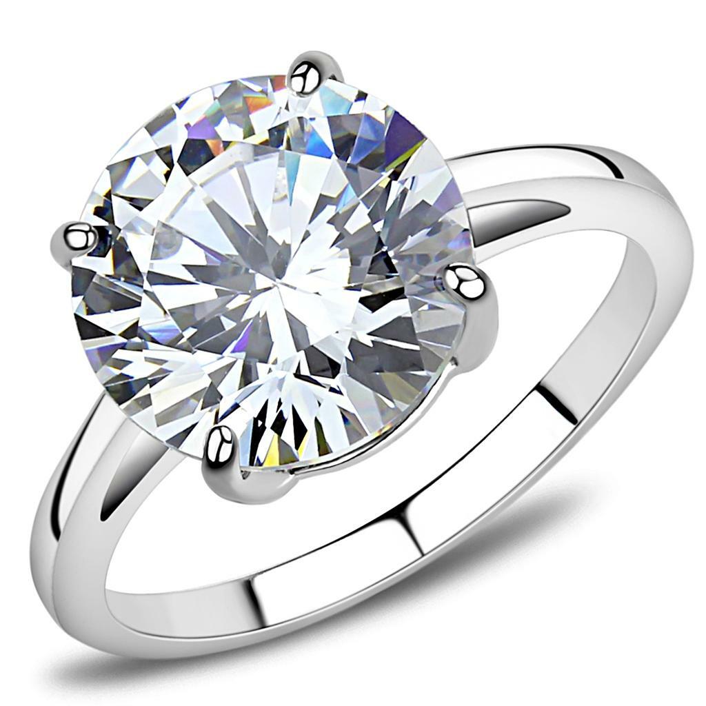 TK3428 – High polished (no plating) Stainless Steel Ring with AAA Grade CZ in