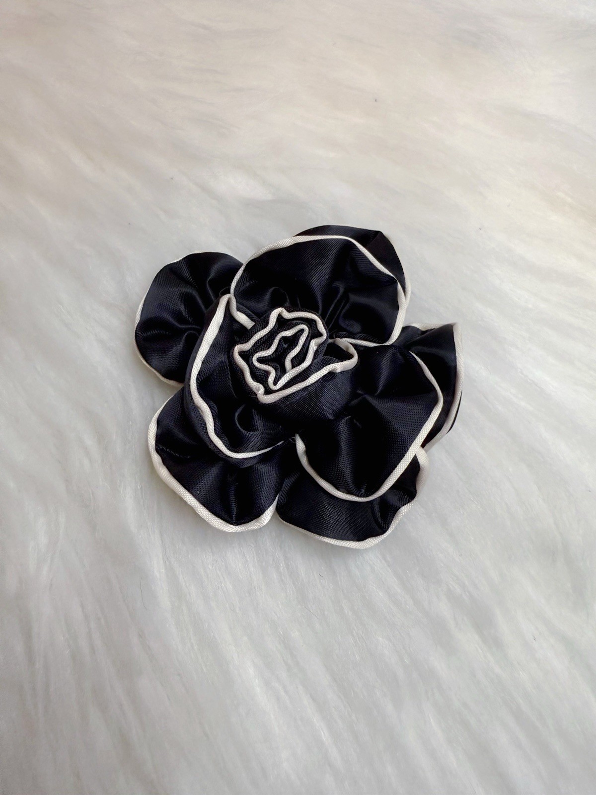 Camellia Flower Brooch Pin Scarf Clip Hair Clip Black Satin New Handmade Gift