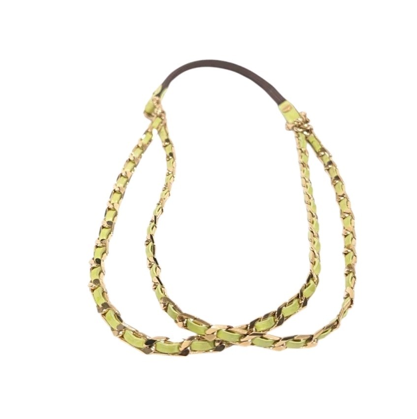 Henri Bendel Green Leather Gold Tone Headband/Necklace SEE DESCRIPTION