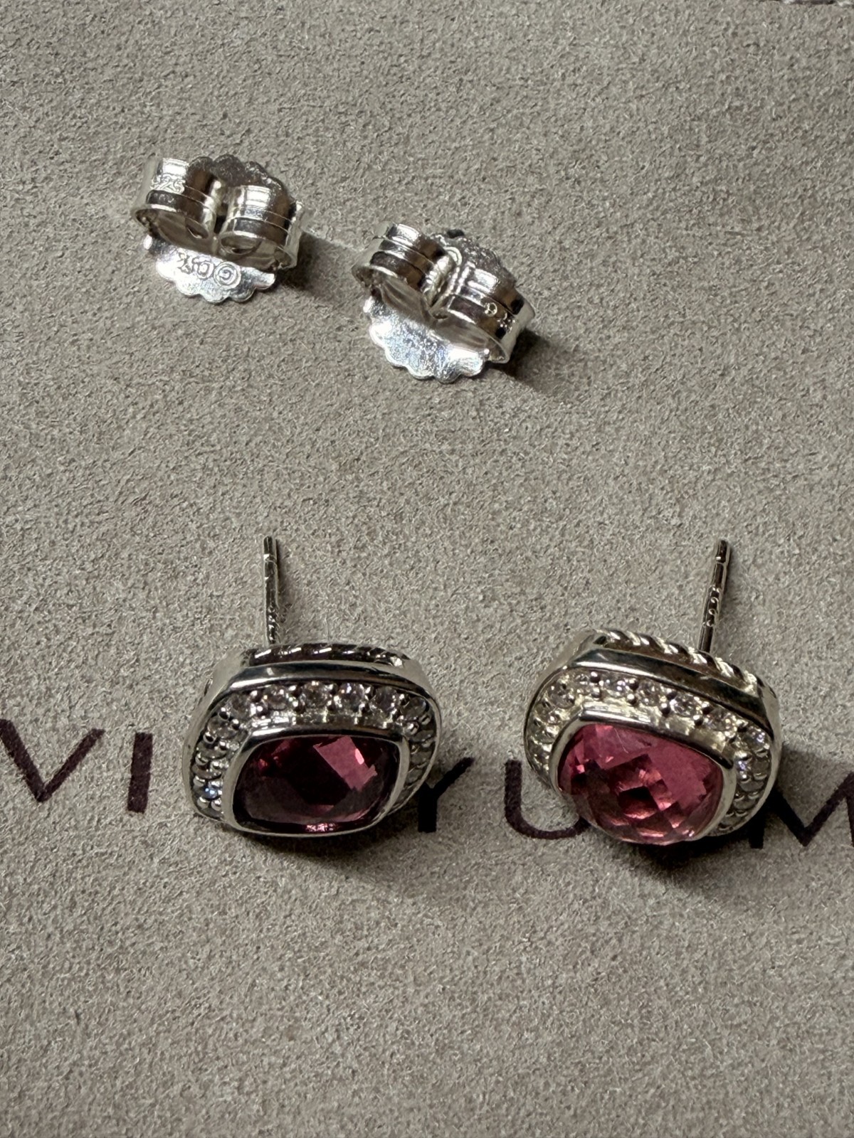 David Yurman Sterling Silver925 Stud Earrings Pink Tourmaline 7 mm