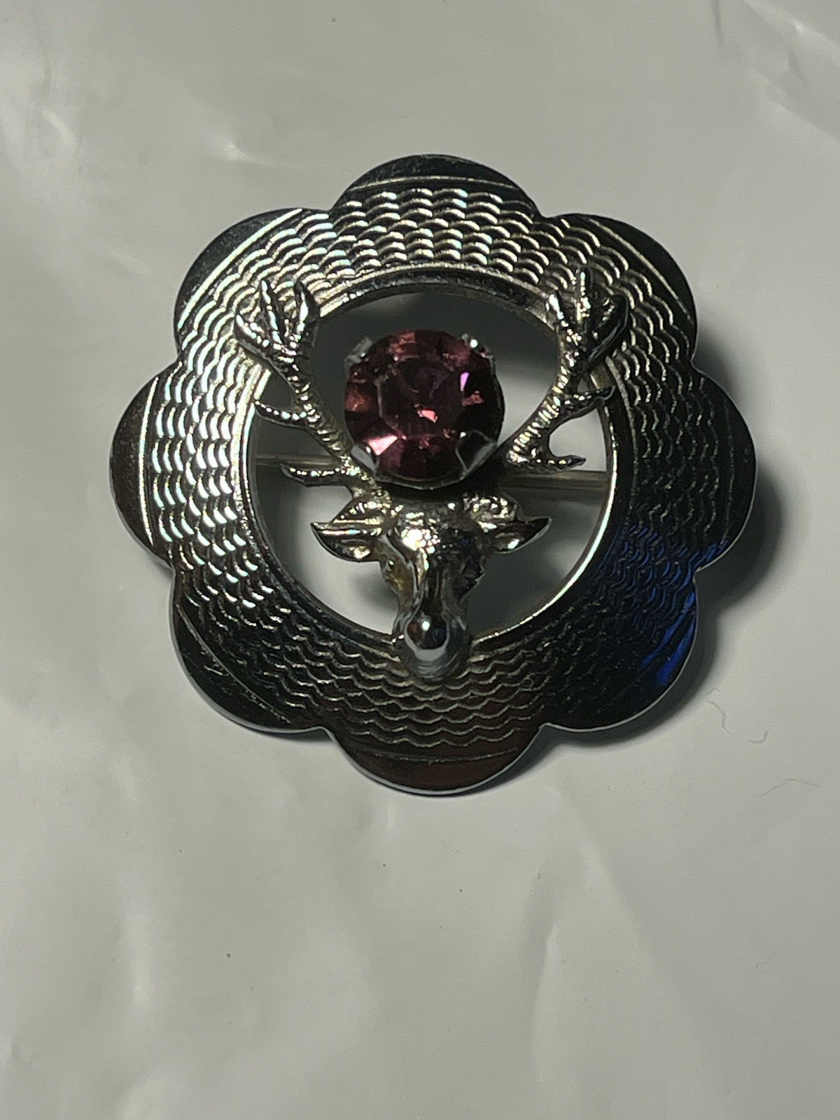 Mizpah Vintage Celtic Scottish Stag Head Thistle Silver Plated Brooch Pin