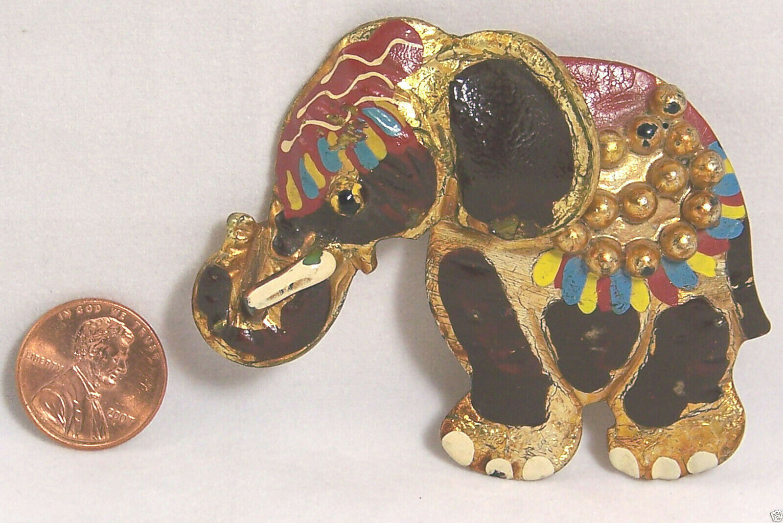 Elephant Animal Pin Colorful Hand Painted Metallic Plastic Brooch