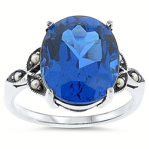 LONDON BLUE ANTIQUE STYLE 925 STERLING SILVER 5 CT SIMULATED TOPAZ RING 179Z