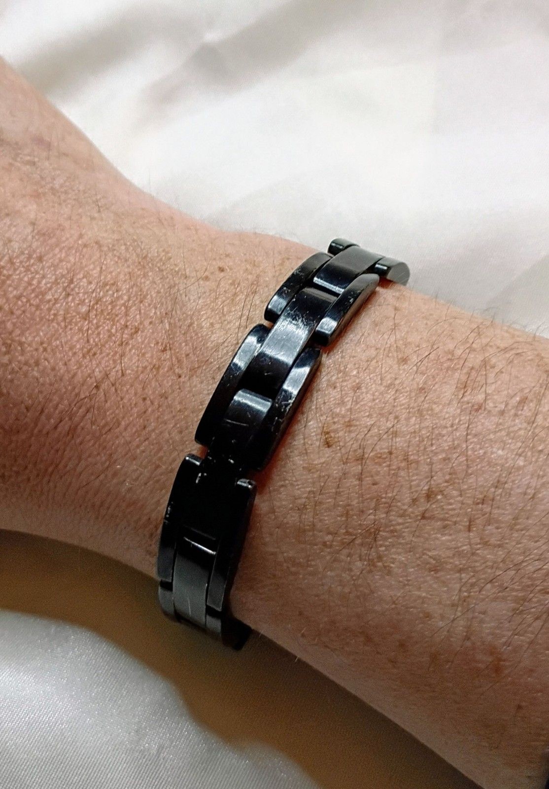 Black Ion Plated Stainless Steel Wide Link Men’s Bracelet 7.5″