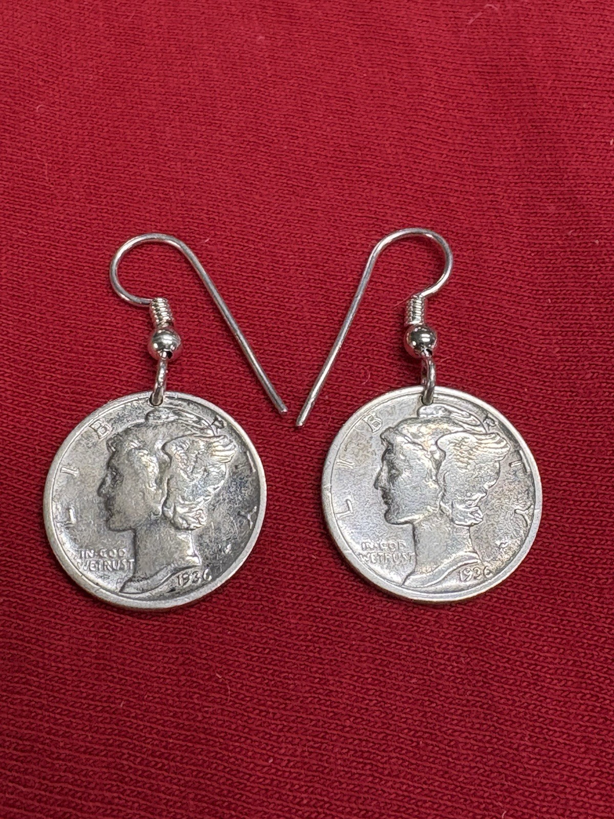 Vintage 1936 MERCURY DIME 90% SILVER Coin Jewelry EARRINGS With .925 Earwires!