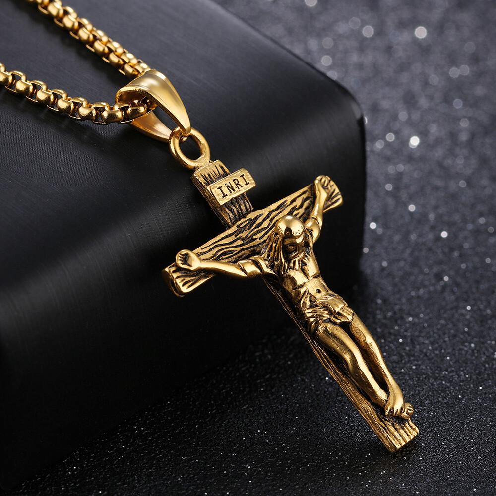 Men’s Stainless Steel Jesus Christ Crucifix Cross Pendant Chain Necklace