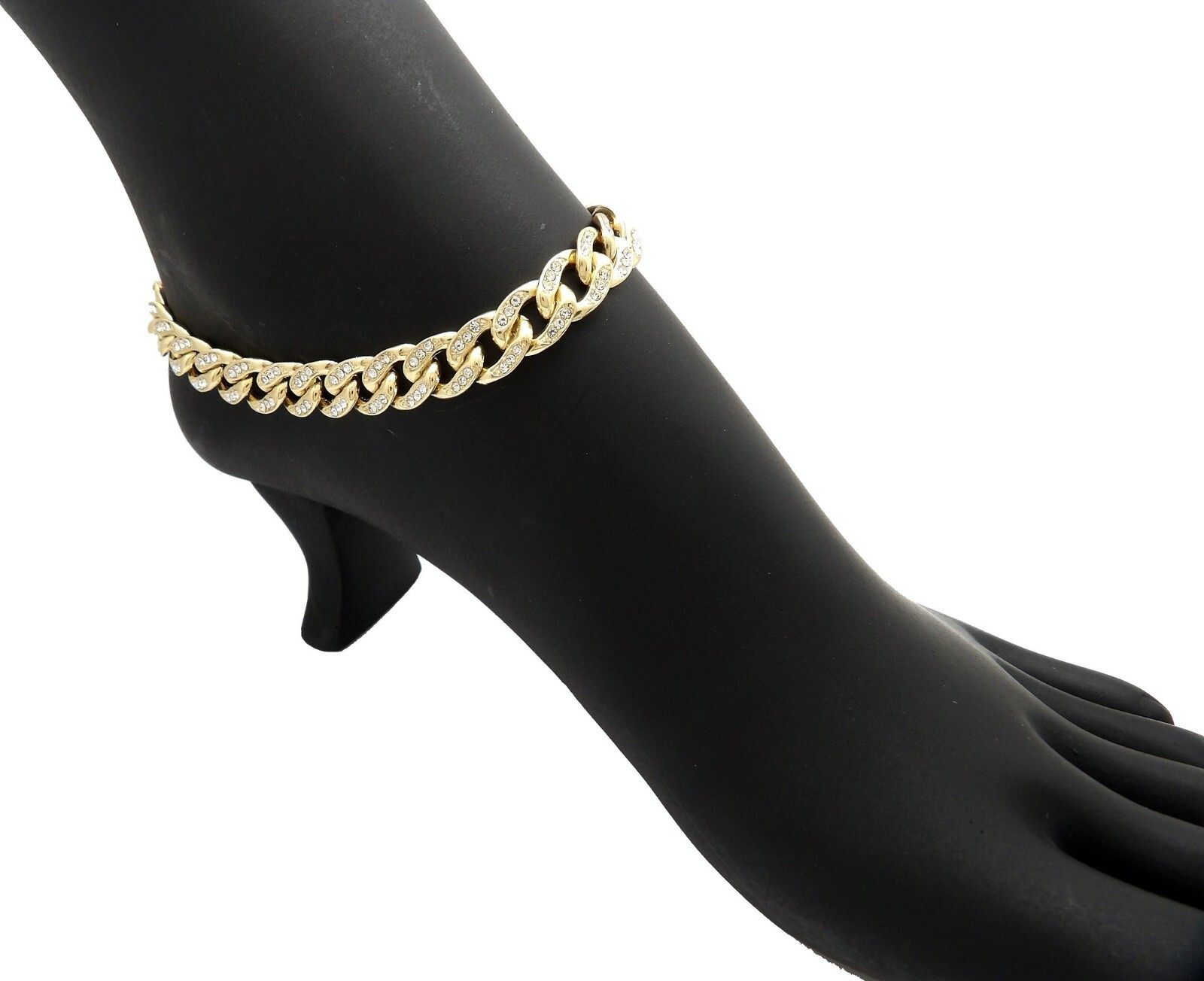 HIP HOP 10mm 10″ 11″ ICED MIAMI CUBAN BOX LOCK BLING CHAIN BRACELET ANKLET