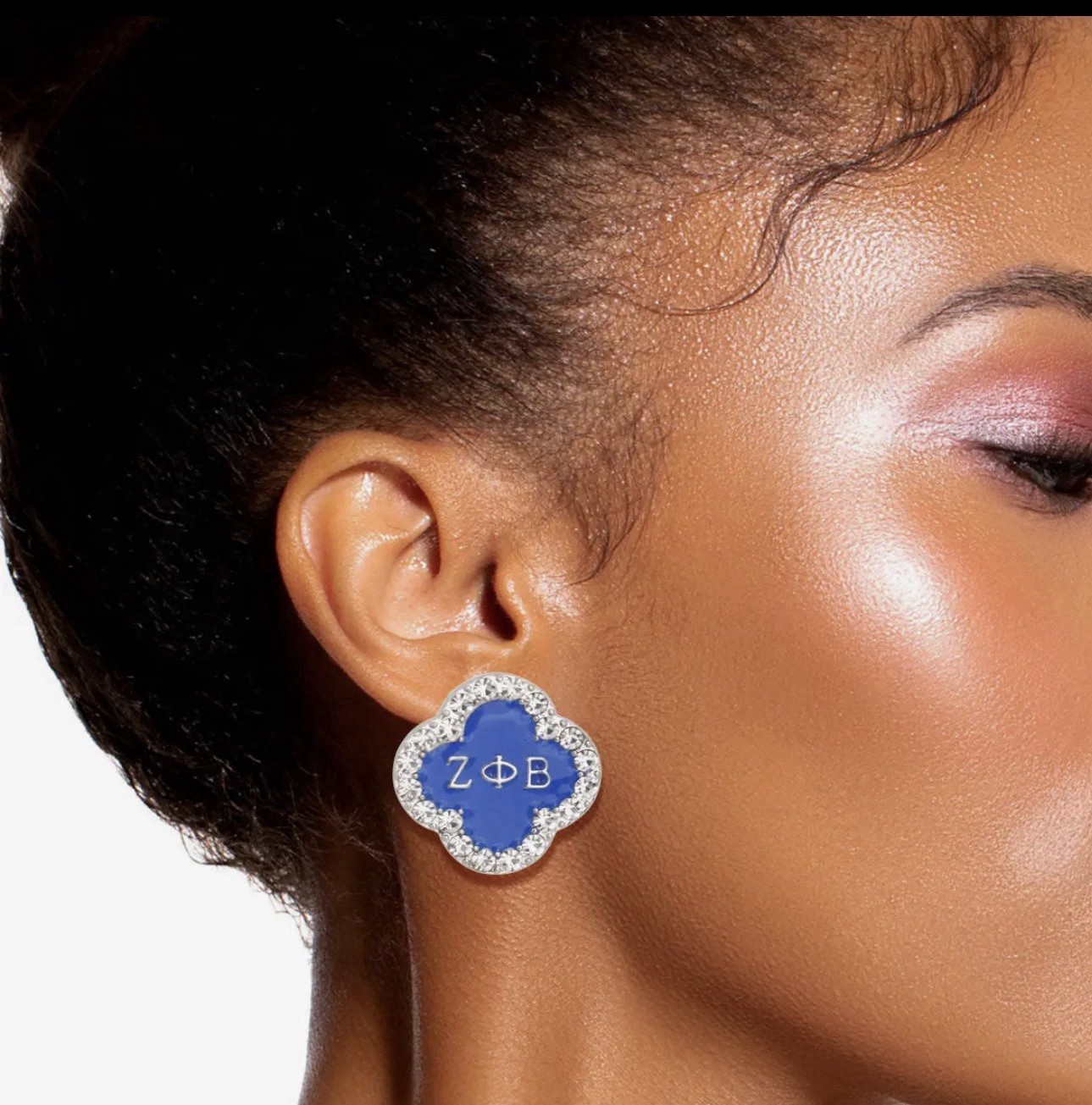 Zeta Phi Beta Stud Earrings Blue/Silver Clear Rhinestone Pavé studs