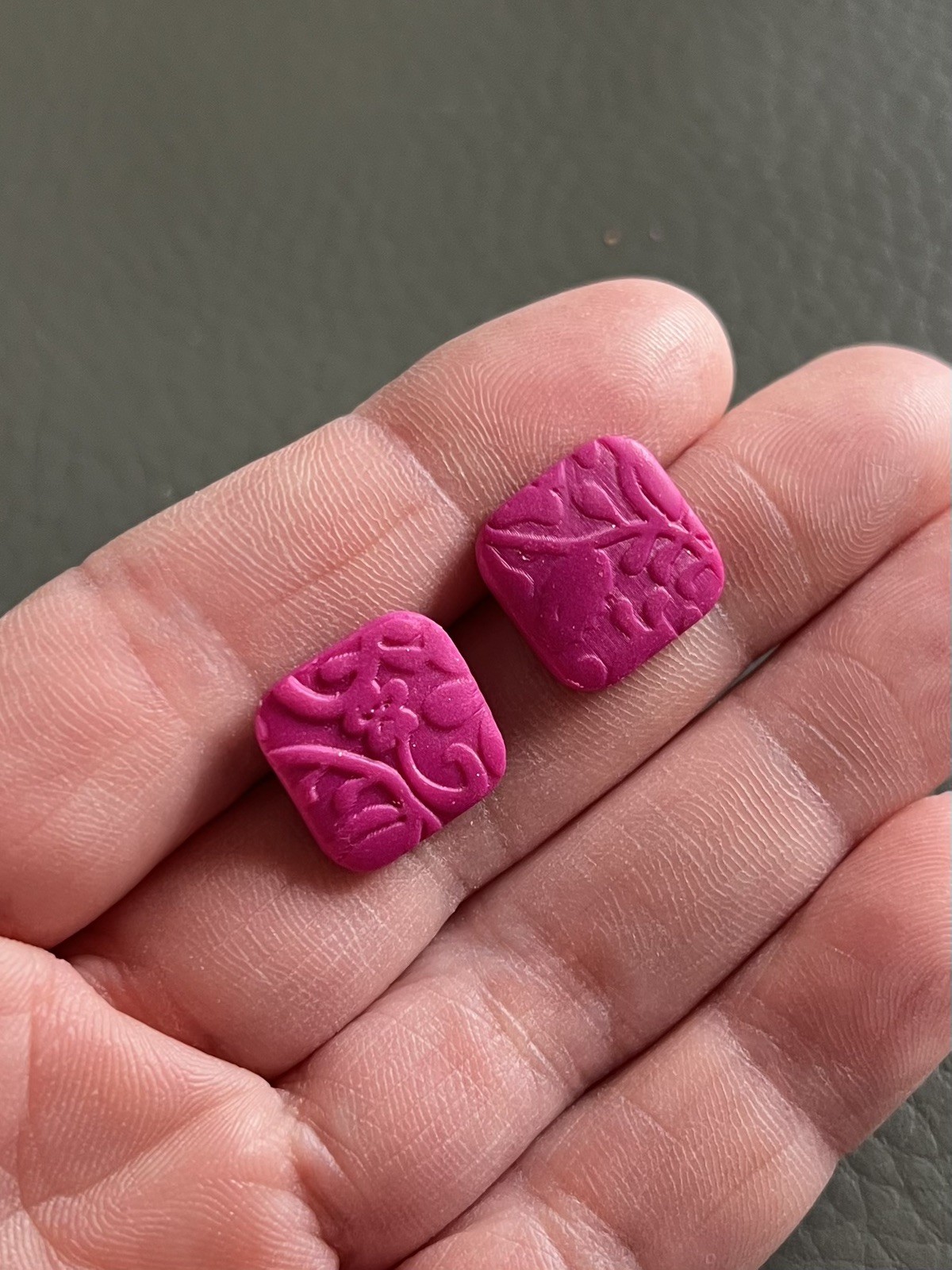 Handmade Magenta Polymer Clay Stud Earrings – Floral – Ultra Lightweight