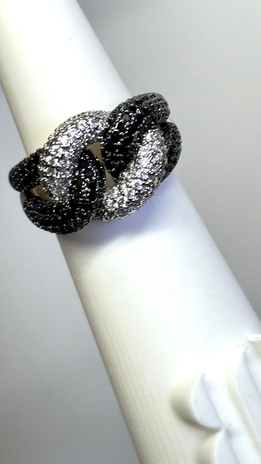 Bomb Party UNTAMED Pave Ring Sz 10 “Knot For The Faint” Black Onyx & Cz Rhodium